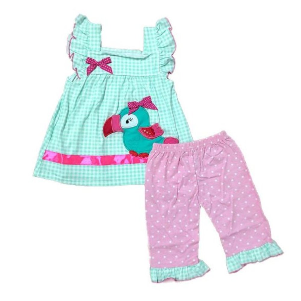 PARROT APPLIQUE 2-PIECE LONG SHORTS OUTFIT - NEW